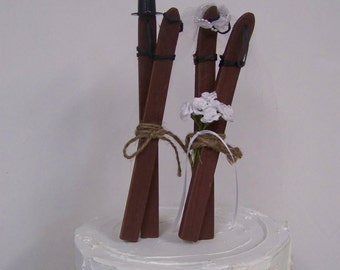 Wedding Cake Topper, Ski Cake Topper, Bride and Groom Skis, Wooden Skis Cake Topper-Grooms Cake Topper