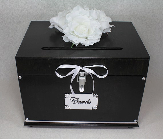 Wedding Card Box Trunk Dark Brown Black Card Box White