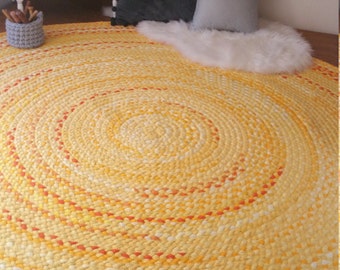 Yellow braided rug Made to order with pops of orange