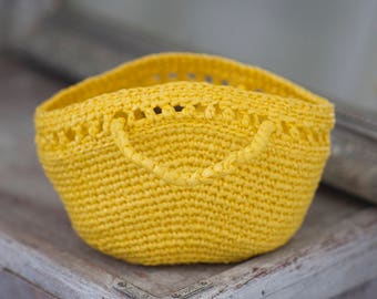 Yellow Handbag from Plastic Yarn for Little Girl Upcycled Bags Crochet Ecofriendly Tote Summer LightWeight Kid Plarn Bag