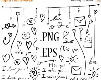 80% Until New Year - Valentine's clipart: hand drawn hearts tribal vector valentines day arrows doodle clip art 40 .PNG .EPS print and cut,