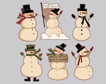 Set of 12 Christmas tags snowman tags primitive snowman tags personalized snowman tags personalized christmas tags