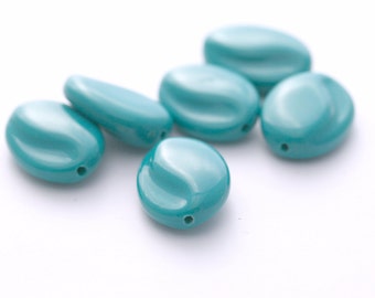 Vintage Teal Lucite Opaque Pinched Oval Swirl Beads 27mm (6)