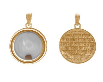 Million Charms 14k Yellow Gold Religious Charm Pendant, 3-D Mustard Seed Dome If Ye Have Faith, Movable