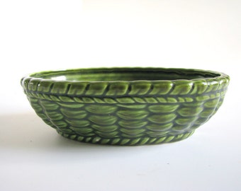 Vintage Green Ceramic Planter - Woven Look Parma AAI