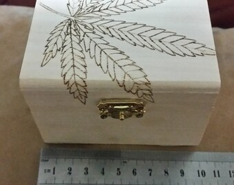 Hand burned Cannabis Leaf Box