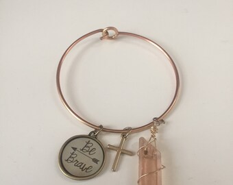 Cluster Rose Quartz charm bracelet