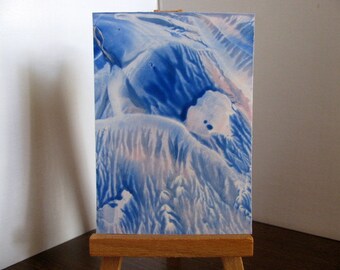 ACEO Blue Pastel Pink Abstract Encaustic (Wax) Original Painting. SFA (Small Format Art), Collectible Art, Miniature Art