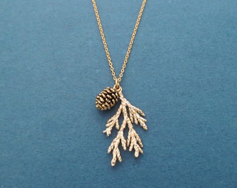 Forest, Pine tree, Pine cone, Gold, Silver, Necklace, Birthday, Best friends, Sister, Gift, Jewelry