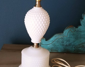 Vintage Milk Glass Hobnail Table Lamp Mid Century