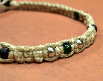 Surfer Phatty Thick Hemp Necklace With Glass Beads Cross Heart Pendant Choker