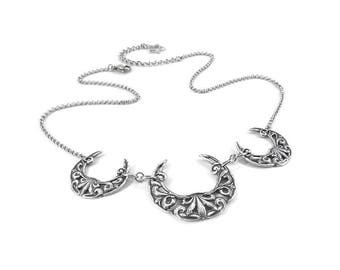 Lunar Aura - Crescent Moon Necklace, Triple Moon Necklace, Triple Goddess Necklace, Moon Goddess, Wiccan Jewelry, Moonsong