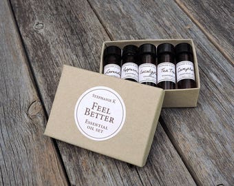 Feel Better Essential Oil Set - get well gift, gift for her, get well soon, care package, essential oils starter kit, meditation, gift set