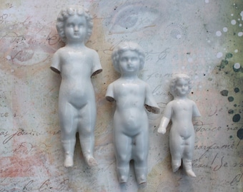 3 Large Frozen Charlottes Dolls Antique German Porcelain