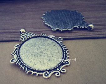 8pcs 35mm Antique silver Pendant tray Base