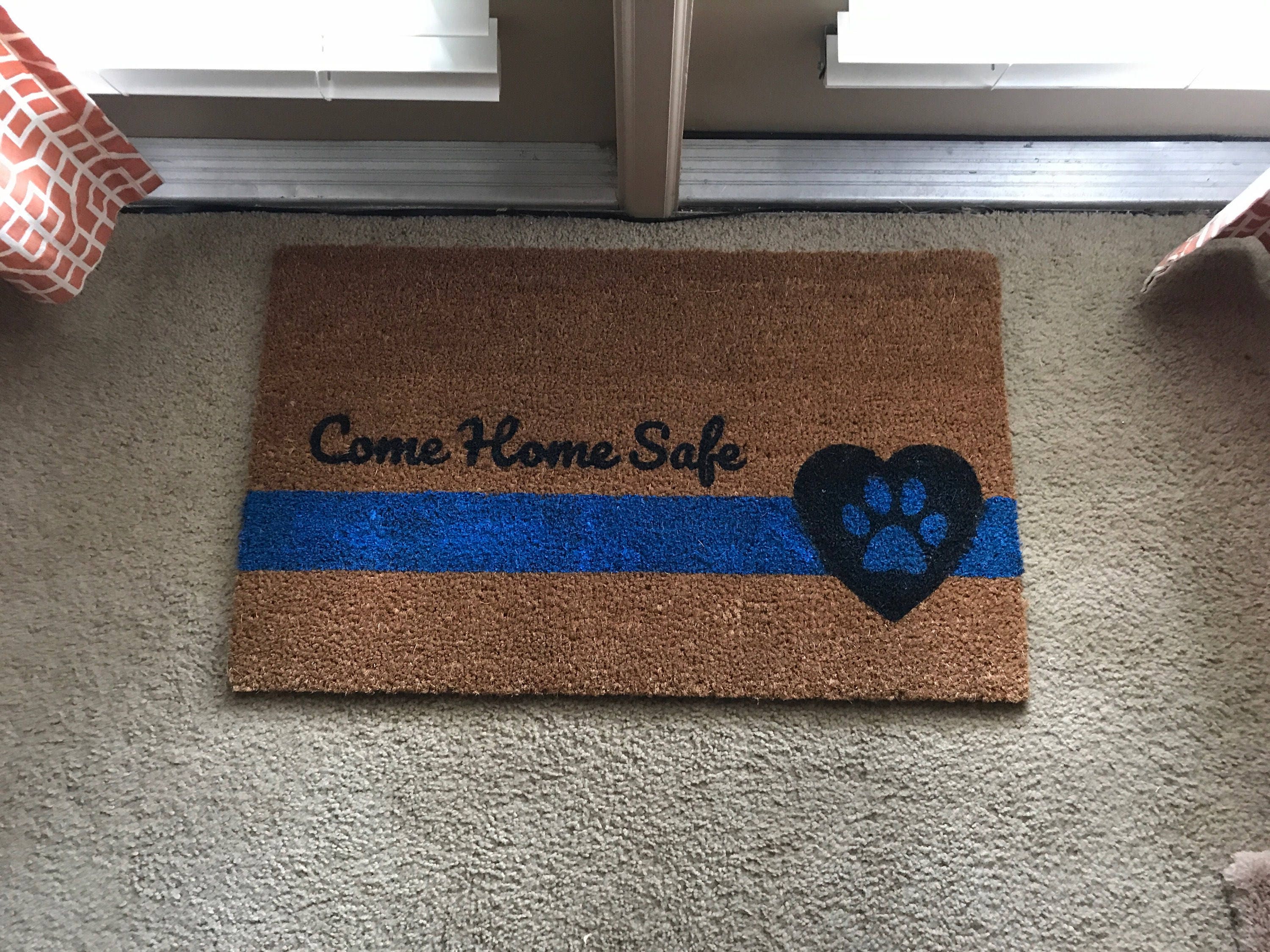 Come Home Safe Doormat We Back the Blue Blue Line Police