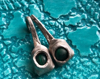 Pure Silver and Malachite 10 Gauge Earrings