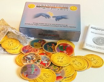 The Tokens of Light - 68 Coin Shaped cards for self Guidance and prediction according to the Kabbalah and the Hebrew Alphabet - on sale