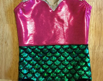 Girls gymnastics leotard, dance leotard, gymnastics leotard, leotard, mermaid leotard, little mermaid leotard, gymnastics shorts