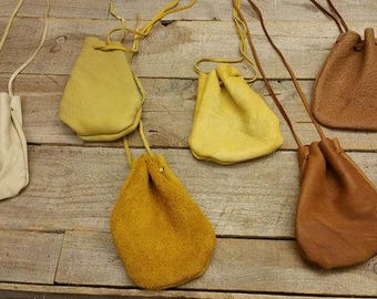 Deerskin leather pouch/ Medicine Bag, soft and supple 2" x 4" natural Colors C-8