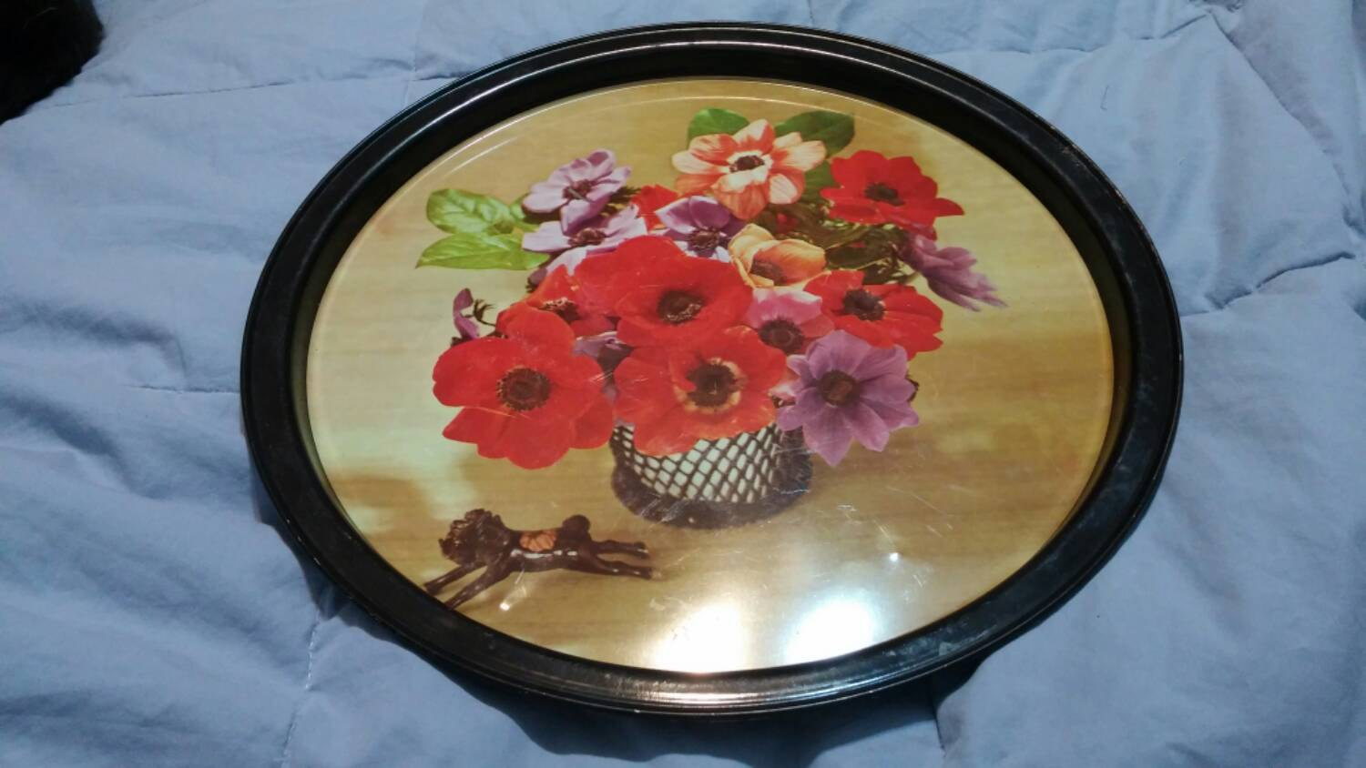 On Sale Red Poppy Flower Round Serving Home Decor Serving Tray