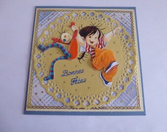 2017150 greeting card "girl and her puppies"