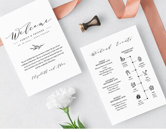Wedding Itinerary & Welcome Letter Template, Printable Welcome Bag Note, Order of Events, Agenda, Timeline, 100% Editable #037-110WB