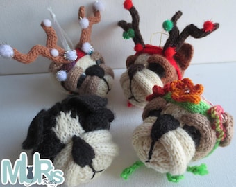 Christmas Knitting Pattern -Christmas Bulldog Buddies Ornament Knitting Pattern
