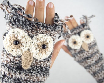 Owl Fingerless Gloves ~ Handmade