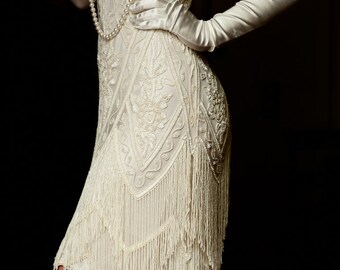 Ivory 1920's Beaded Dress, Deco, Vintage Flapper 1920's Wedding Dress, Beaded Dress, Orient Express,The Great Gatsby, Downton Abbey, Vintage