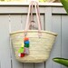 Four Handle French Market Basket with Tassel, Pom Pom Straw Bag, Large French Basket, Picnic Basket, Eco Friendly Bag, Leather Handles