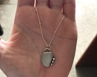 Sea Glass Necklace; Sterling Silver Boho Necklace