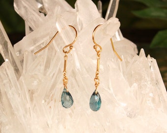 London Blue Topaz Earrings, December Birthstone, Minimalist Earrings, Gold Filled, Blue Gemstone, Lightweight, Dangle, Drop, Simple Earrings