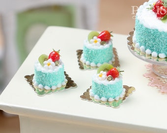 Strawberry and Kiwi Génoise - Individual Pastry - Miniature Food in 12th Scale for Dollhouse