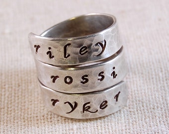 Mothers Ring Name, Personalized Ring for Mom, 3 Name Ring, Custom Ring, Hand Stamped Ring, Mothers Name Ring, Triple Wrap Ring