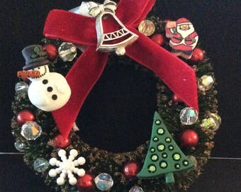 Bottle Brush Wreath, Christmas Decir, Vintage Jewelry, Swarovski Crystals