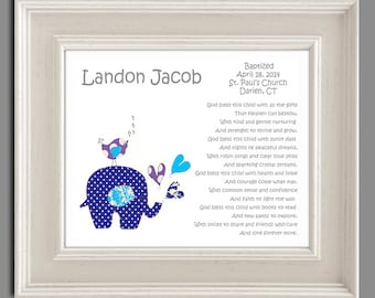 Baby Boy Baptism Gift - Christening Gifts for Boys - Personalized Baptism Gift - Elephant Nursery Art -Baby Nursery Decor - PRINT