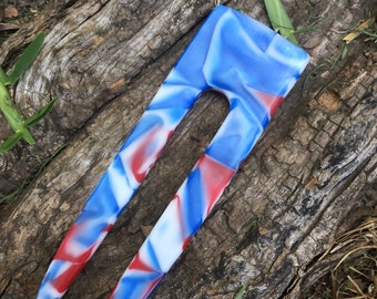 Red white blue acrylic hair fork