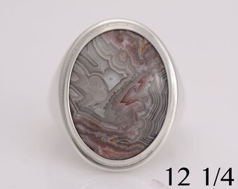 Laguna agate ring, sterling silver and laguna agate size 12 1/4 ring, #727.