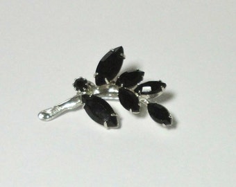 Vintage Jet Black Navette Brooch Pin