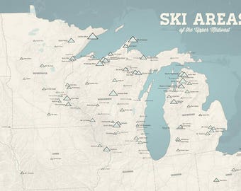 Upper Midwest Ski Resorts Map 24x36 Poster