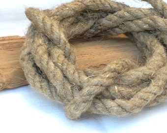 Vintage hemp rope, rough rustic string, half inch cord, textile art supply, old jute twine for nautical style decor, vintage wedding