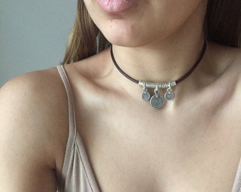 Boho choker, bohemian necklace, women jewelry, leather Chocker, Choker for Women, boho necklace, boho necklace women, bohemian choker, gift