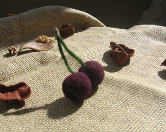 Wool Needle Felted Cherries, Needle Felt Waldorf Party Favor