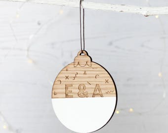 Personalised Christmas Couple Bauble | Christmas Decoration | Just Married | Laser Cut Wood | Mr&Mrs Bauble | Couple Gift | Xmas Keepsake