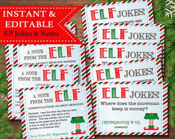 EDITABLE Elf Jokes and Notes from the Elf, Elf Letters, Elf Report Card Naughty or Nice Behavior Santa North Pole Printable INSTANT DOWNLOAD