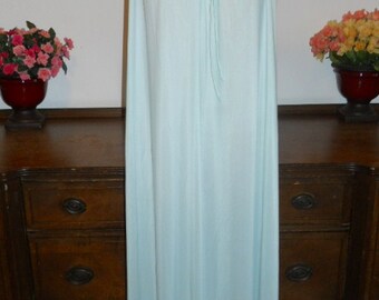 Vintage Long Blue Nightgown~ 1960's Miss Elaine Nightgown ~ Ruffled Baby Blue Silky Nylon Nightgown ~ Ruffled Hem ~ Glamorous Nightgown