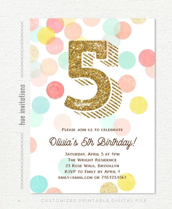 girls birthday invitation 5th birthday party printable