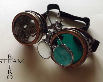 Steampunk Goggles Glasses AVIATOR cyber gothic welder glasses steampunk accessories madmax goggles with loupe green - goggles - steampunk