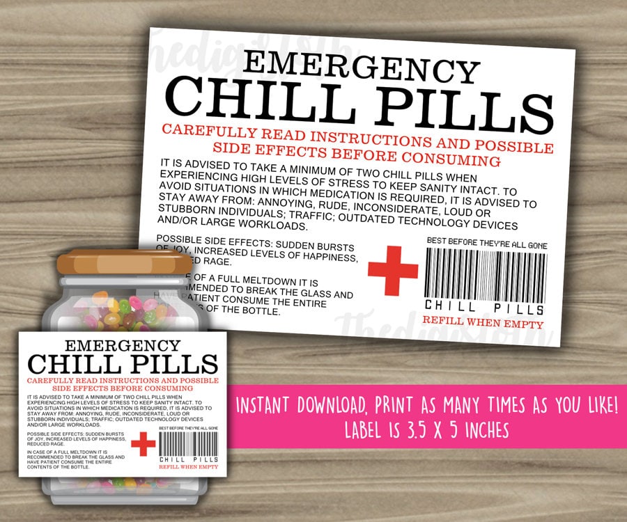Chill Pills Printable Label Funny Gift INSTANT DOWNLOAD